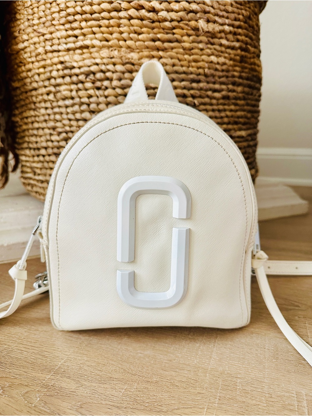 Marc Jacobs Pack Shot DTM White Saffiano Leather Backpack